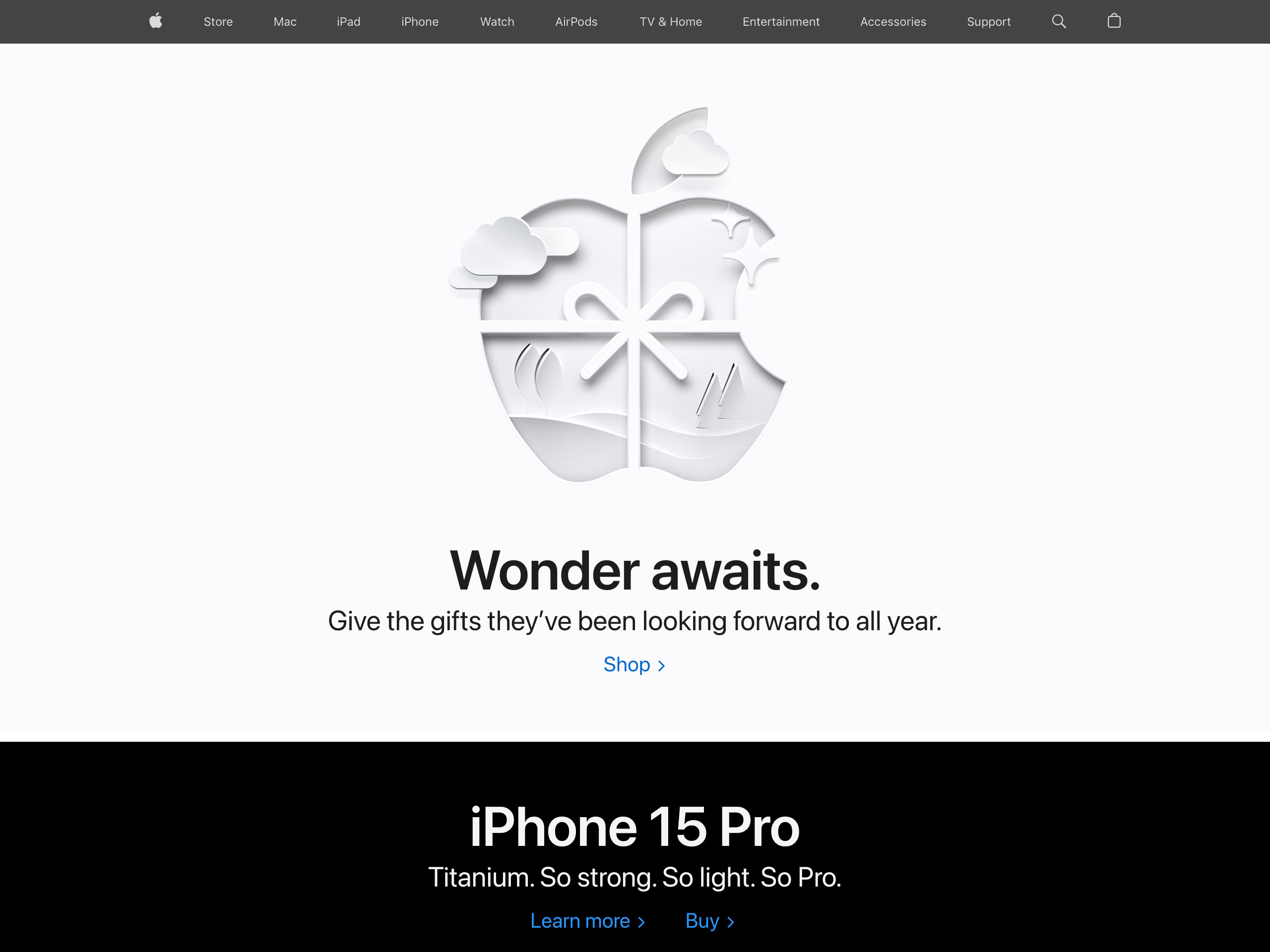 The Apple homepage in 2023